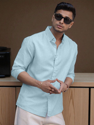 Yanthhi Men Solid Casual Light Blue Shirt