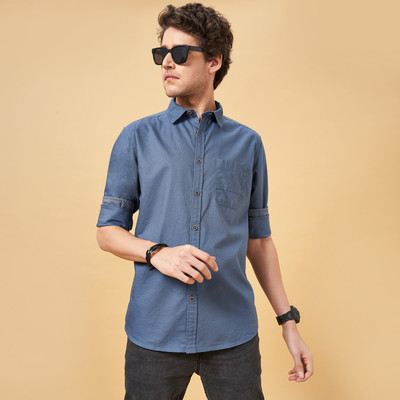 SF Jeans by Pantaloons Men Solid Casual Dark Blue Shirt