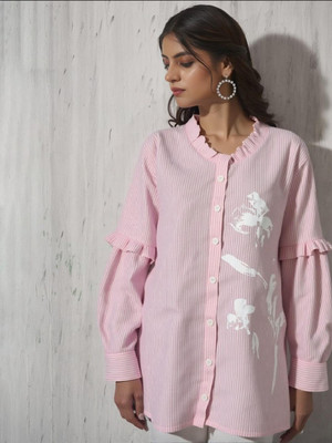 PERFECT PRODUCTIONS Women Striped Casual Pink Shirt