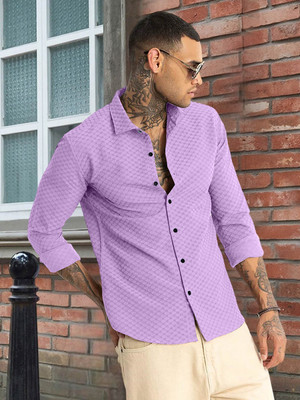 METRONAUT Men Self Design Casual Purple Shirt
