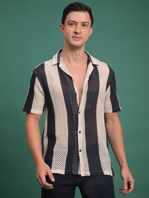 Voroxy Men Striped Casual Black Shirt