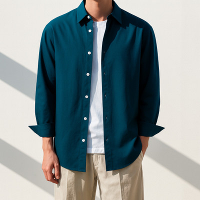 Asta Moda Men Solid Casual Blue Shirt
