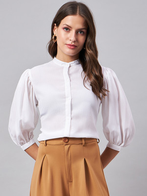 Style Quotient Women Checkered Casual White Shirt