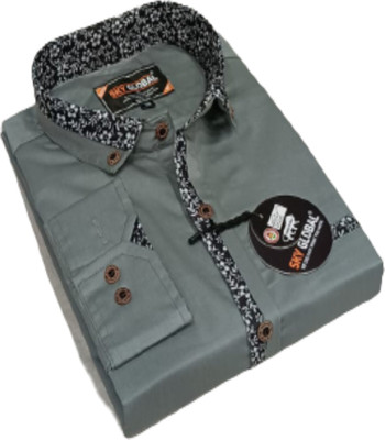 Sky Global Men Printed Casual Grey Shirt