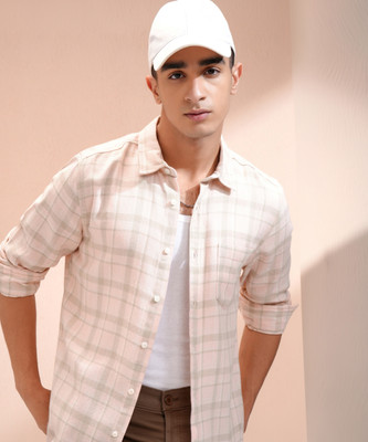 HIGHLANDER Men Checkered Casual Pink Shirt