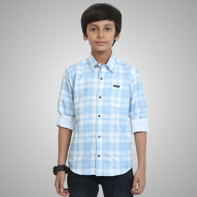 ROCKET SCIENCE Boys Checkered Casual Light Blue Shirt