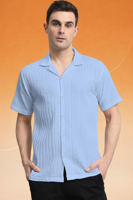 A Dearise Trend Men Self Design Casual Light Blue Shirt