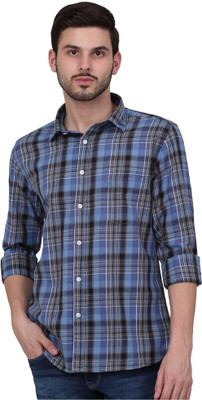 CANTABIL Men Checkered Casual Dark Blue Shirt