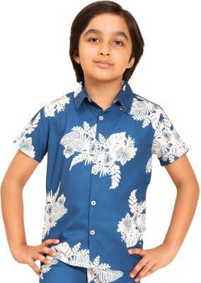 Enciger Boys Floral Print Casual Dark Blue, White Shirt