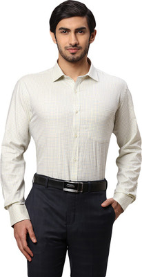 PARK AVENUE Men Checkered Formal Beige Shirt