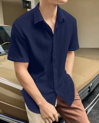 FLAB CLTCH Men Solid Casual Dark Blue Shirt