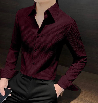 MOXTE Men Self Design Casual Maroon Shirt