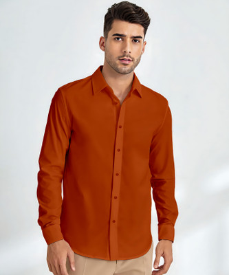 Webric Men Solid Casual Orange Shirt