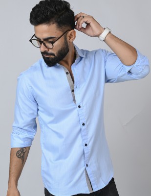 Tanip Men Solid Casual Light Blue Shirt