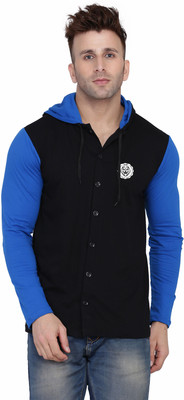 Blisstone Men Color Block Casual Blue, Black Shirt