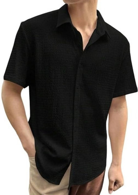 COMBRAIDED Men Self Design Casual Black Shirt