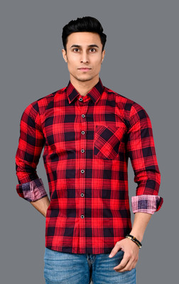 RENOUX Men Checkered Casual Red Shirt
