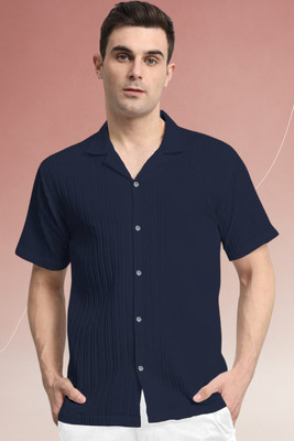 A Dearise Trend Men Self Design Casual Dark Blue Shirt
