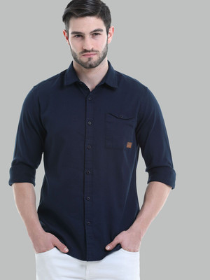 HERE&NOW Men Solid Casual Blue Shirt