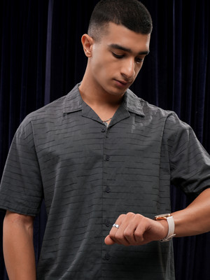 HIGHLANDER Men Striped Casual Grey Shirt