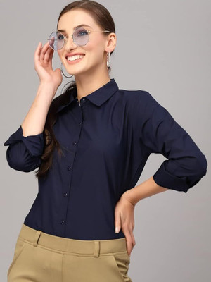 Jiyanshi Enterprises Women Solid Formal Blue Shirt