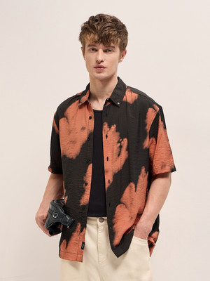 THE BEAR HOUSE Men Printed Casual Black, Orange Shirt