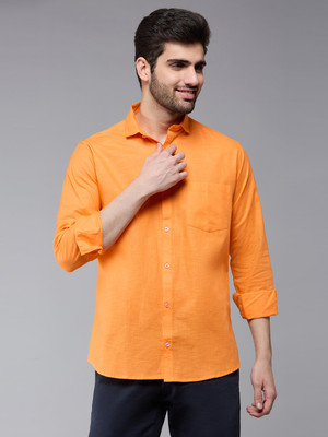 YUGENTO Men Solid Formal Orange Shirt