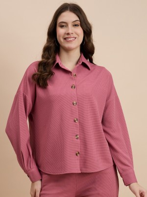 DRAPE AND DAZZLE Women Self Design Casual Pink Shirt