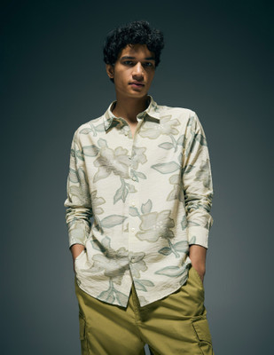 FLYING MACHINE Men Floral Print Casual Green Shirt