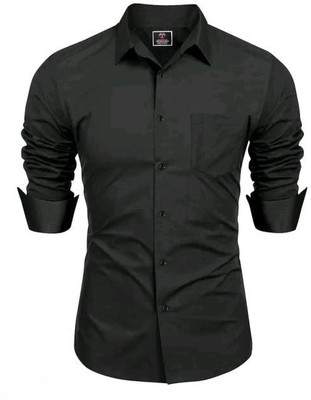 Lipsaa Men Solid Casual Black Shirt