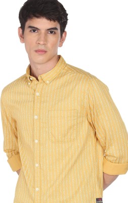 FLYING MACHINE Men Striped Casual Yellow Shirt