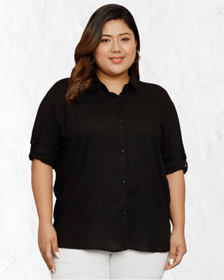 FUNDAY FASHION Women Solid Casual Black Shirt