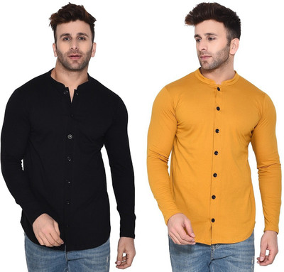 Trendfull Men Solid Casual Black, Yellow Shirt(Pack of 2)