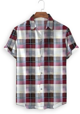 HASINI Fashion Men Checkered Casual Brown Shirt