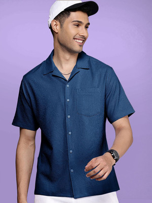 Moda Rapido Men Solid Casual Dark Blue Shirt