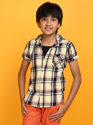 V-MART Boys Checkered Casual Yellow Shirt