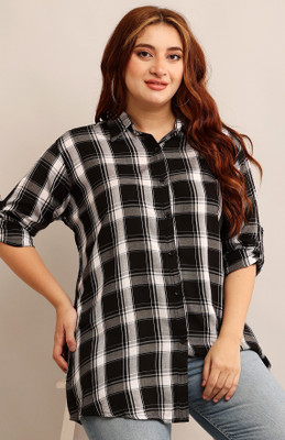 stylemyth Women Checkered Casual Black Shirt
