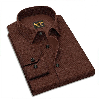 clinch fashion Men Self Design Casual Brown Shirt