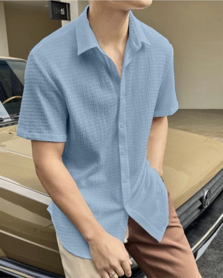 Radiance Creation Men Self Design Casual Light Blue Shirt