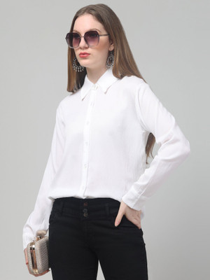 clobug Women Solid Casual White Shirt