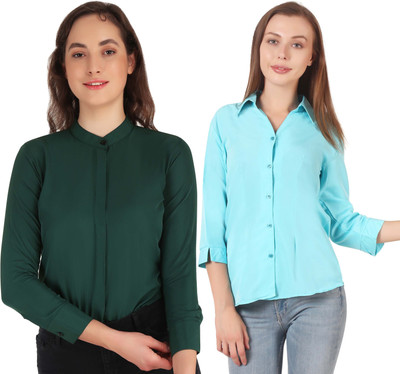 Mamnoon Women Self Design Formal Brown Shirt(Pack of 2)