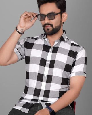 Voroxy Men Printed Casual Black, White Shirt