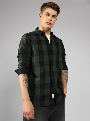 Dennis Lingo Men Checkered Casual Green Shirt