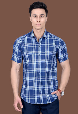 BlackLilly Men Checkered Casual Blue Shirt