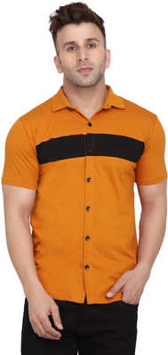 HouseOfCommon Men Self Design Casual Gold Shirt