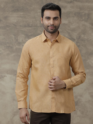 Ramraj Cotton Men Solid Casual Yellow Shirt