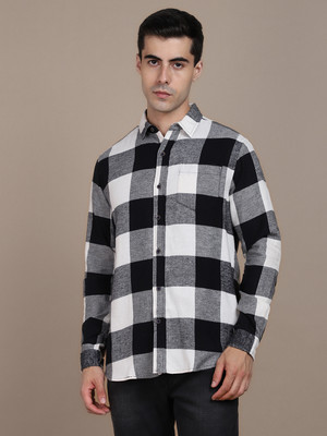 Dennis Lingo Men Checkered Casual White Shirt