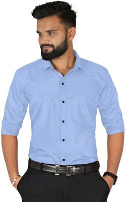 Zimli Men Solid Casual Light Blue Shirt