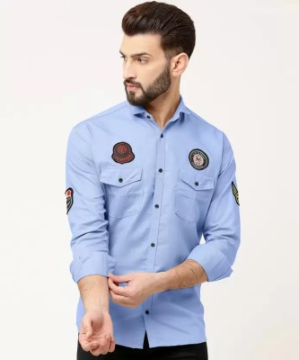 AMORE FASHION Men Solid, Embellished Casual Light Blue Shirt