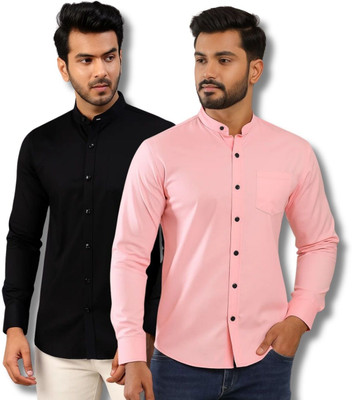VIMASUTI Men Solid Casual Black, Pink Shirt(Pack of 2)